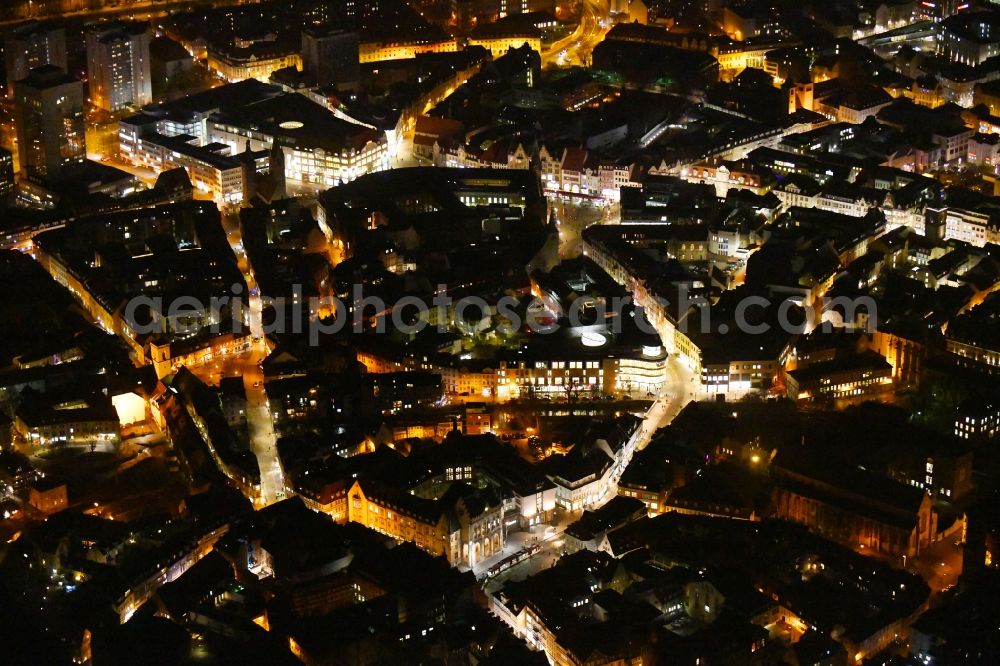 Aerial photograph at night Erfurt - Night lighting Old Town area and city center in the district Zentrum in Erfurt in the state Thuringia, Germany