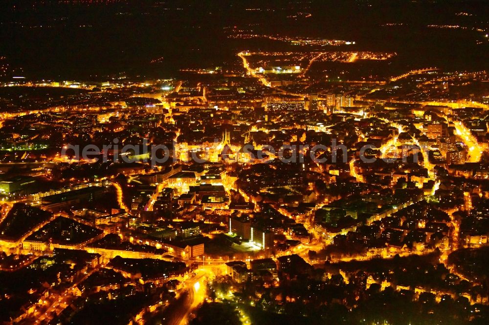 Aerial photograph at night Erfurt - Night lighting old Town area and city center in the district Zentrum in Erfurt in the state Thuringia, Germany