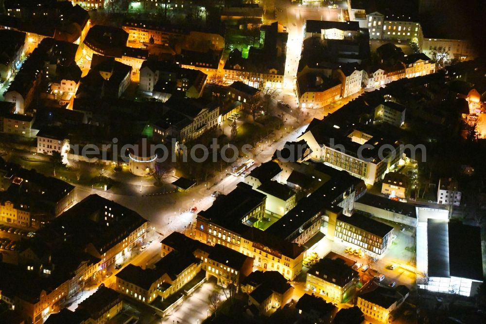 Weimar at night from the bird perspective: Night lighting Old Town area and city center in Weimar in the state Thuringia, Germany