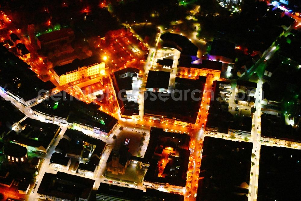 Zweibrücken at night from above - Night lighting old Town area and city center on Hauptstrasse in Zweibruecken Westpfalz in the state Rhineland-Palatinate, Germany