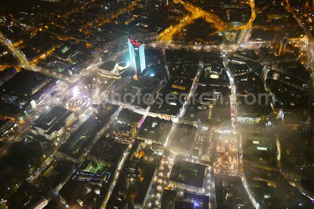 Leipzig at night from above - Night lighting Old Town area and city center in the district Zentrum in Leipzig in the state Saxony, Germany