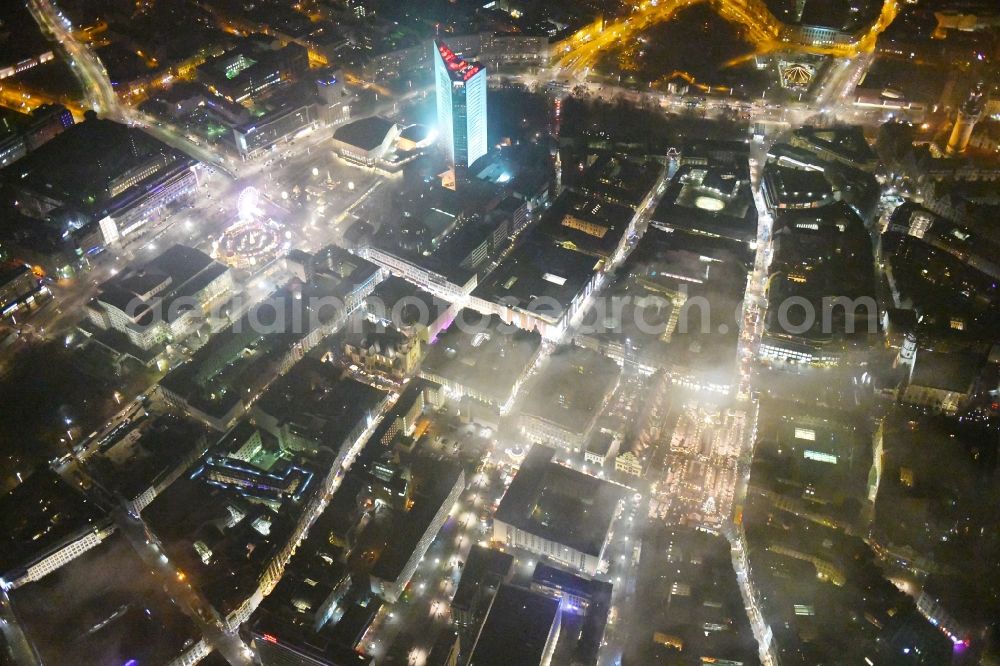 Leipzig at night from the bird perspective: Night lighting Old Town area and city center in the district Zentrum in Leipzig in the state Saxony, Germany