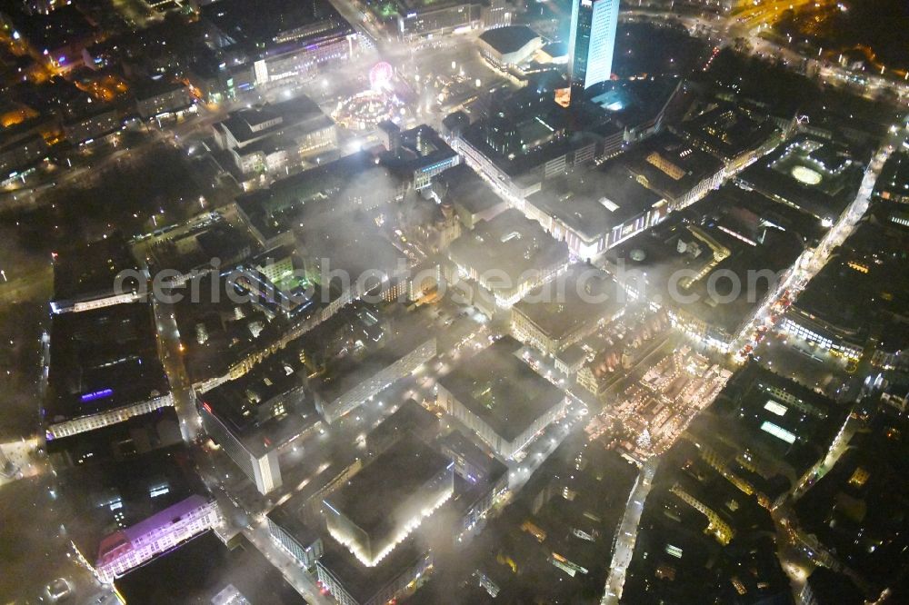 Aerial photograph at night Leipzig - Night lighting Old Town area and city center in the district Zentrum in Leipzig in the state Saxony, Germany