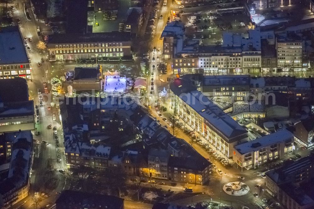 Aerial photograph at night Wesel - Night aerial photograph of the area at the Berliner-Tor-Platz in Wesel, in North Rhine-Westphalia