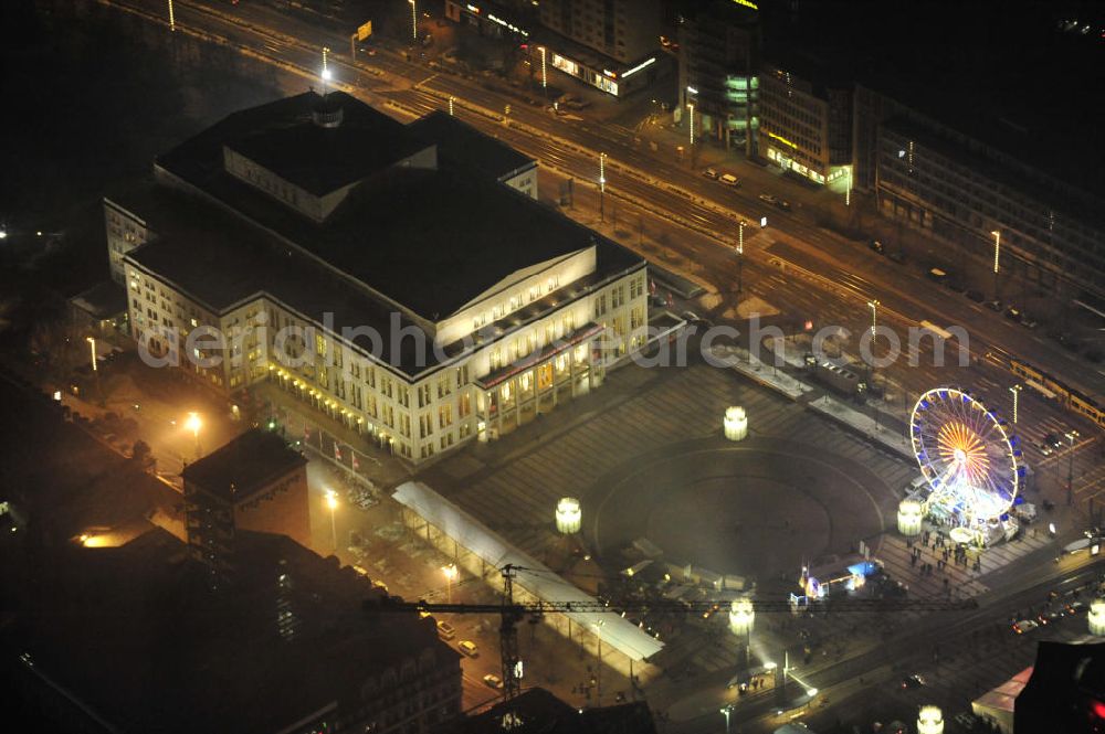 Leipzig at night from above - Nachtaufnahme des Augustusplatzes vor der Oper mit dem Weihnachtsrad. Night shot of Augustusplatz in front of the opera with the Christmas Wheel.