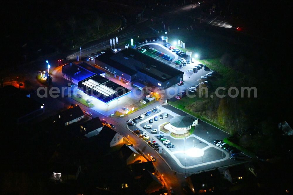 Leipzig at night from above - Night lighting Car dealership building Car-Point - Auto-Center Weber GmbH & Co. KG Zum Apelstein in the district Nordwest in Leipzig in the state Saxony, Germany