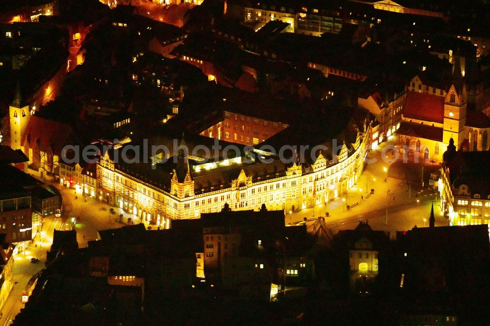 Aerial image at night Erfurt - Night lighting street guide of famous promenade and shopping street Anger in the district Zentrum in Erfurt in the state Thuringia, Germany