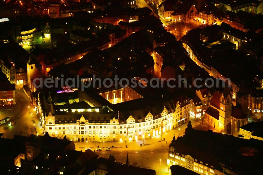 Aerial photograph at night Erfurt - Night lighting street guide of famous promenade and shopping street Anger in the district Zentrum in Erfurt in the state Thuringia, Germany