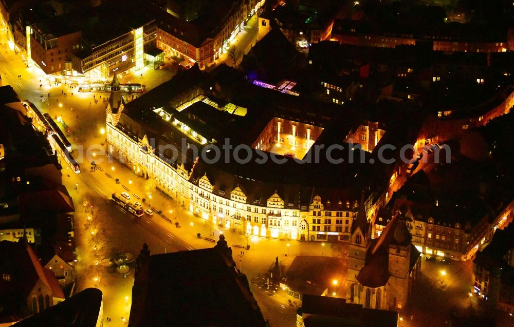 Erfurt at night from above - Night lighting street guide of famous promenade and shopping street Anger in the district Zentrum in Erfurt in the state Thuringia, Germany