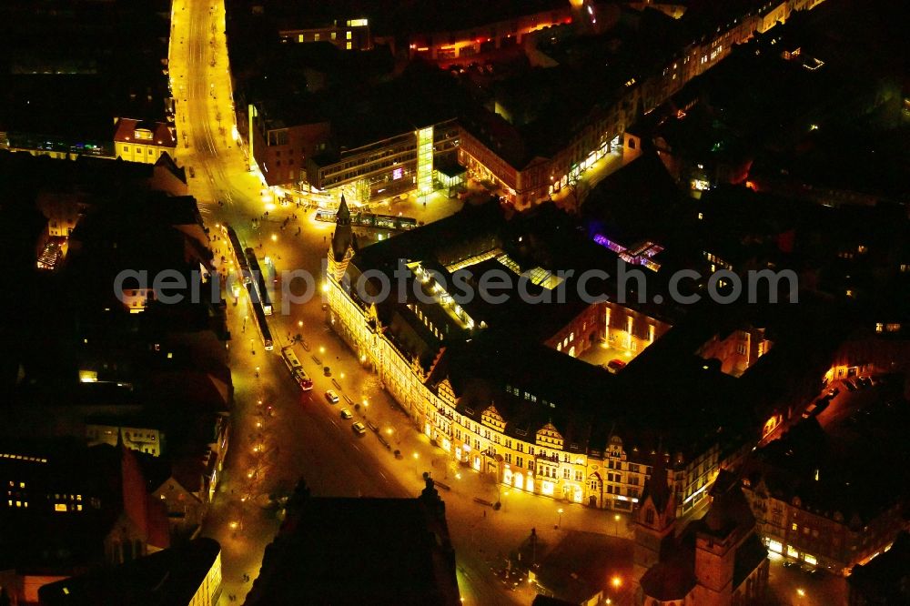 Aerial image at night Erfurt - Night lighting street guide of famous promenade and shopping street Anger in the district Zentrum in Erfurt in the state Thuringia, Germany