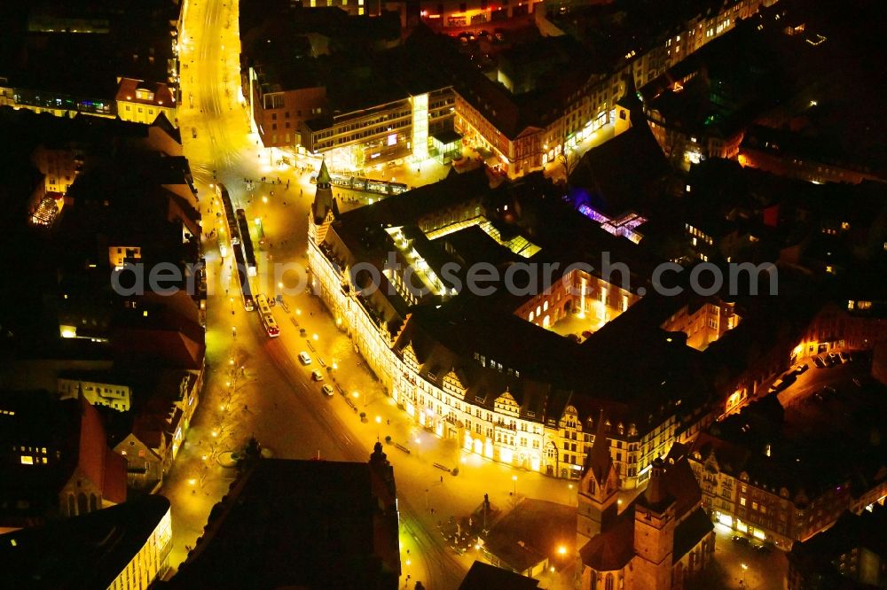 Erfurt at night from above - Night lighting street guide of famous promenade and shopping street Anger in the district Zentrum in Erfurt in the state Thuringia, Germany