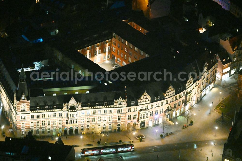 Aerial image at night Erfurt - Night lighting street guide of famous promenade and shopping street Anger in the district Zentrum in Erfurt in the state Thuringia, Germany