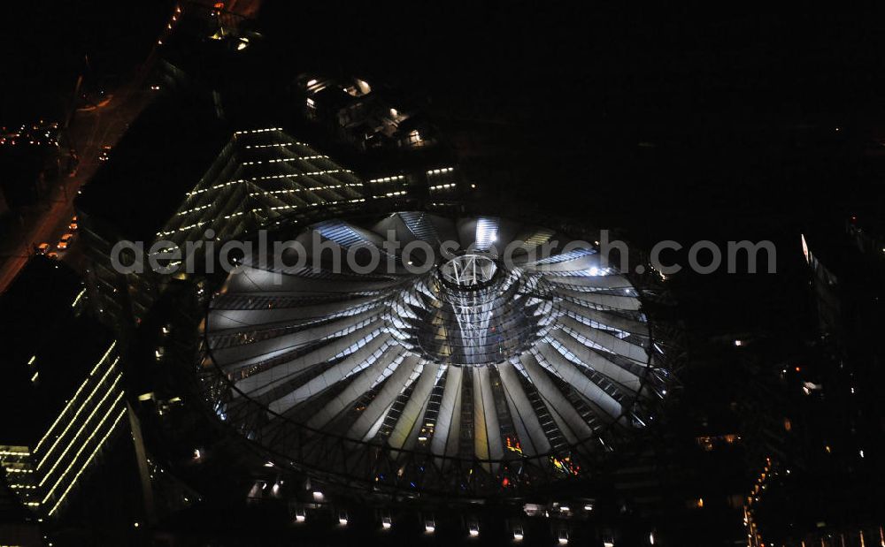 Aerial image at night Berlin - Nachtaufnahme: Sicht auf das Kaufhaus Sony Center am Potsdamer Platz anlässlich des Festival Of Lights 2010 in Berlin. Nightshot: View to the department store Sony Center at the Potsdamer Platz in celebration of the Festival Of Lights 2010 in Berlin.