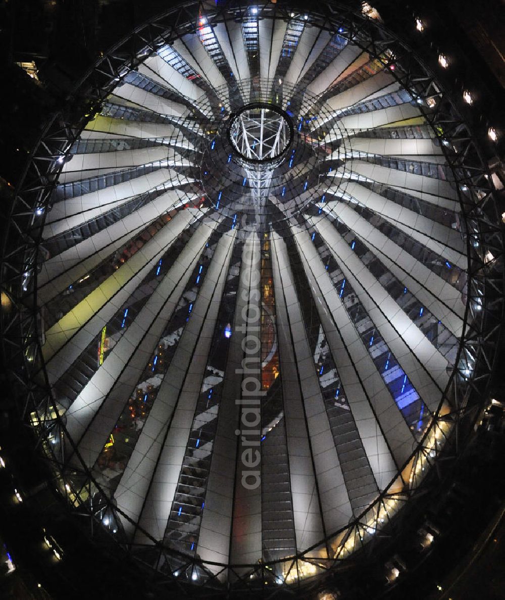 Aerial image at night Berlin - Nachtaufnahme: Sicht auf das Kaufhaus Sony Center am Potsdamer Platz anlässlich des Festival Of Lights 2010 in Berlin. Nightshot: View to the department store Sony Center at the Potsdamer Platz in celebration of the Festival Of Lights 2010 in Berlin.