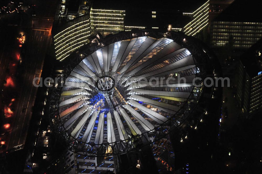 Aerial image at night Berlin - Nachtaufnahme: Sicht auf das Kaufhaus Sony Center am Potsdamer Platz anlässlich des Festival Of Lights 2010 in Berlin. Nightshot: View to the department store Sony Center at the Potsdamer Platz in celebration of the Festival Of Lights 2010 in Berlin.