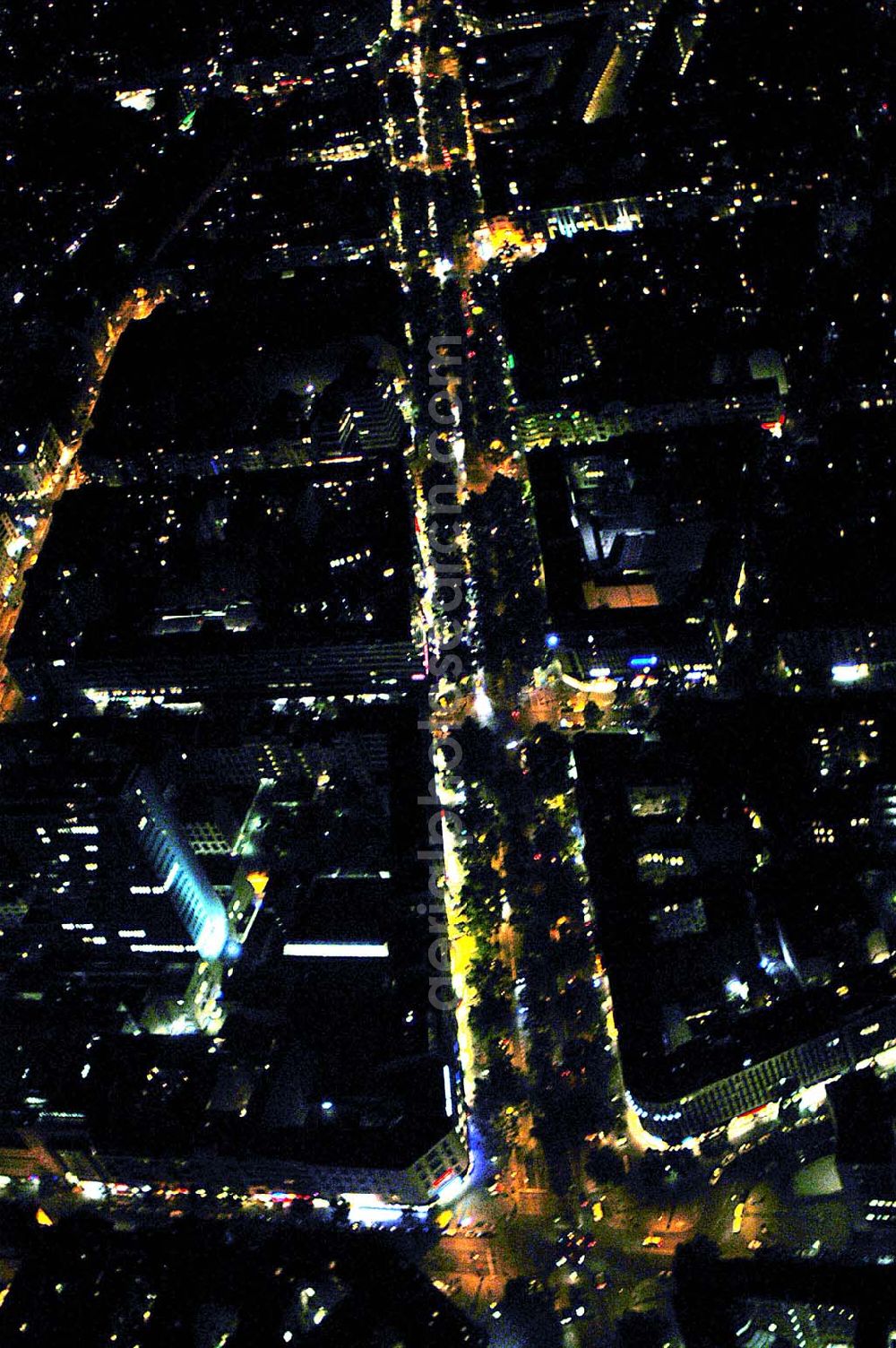 Aerial photograph at night Berlin - Blick auf den Kurfürstendamm mit dem Kudamm-Carree in Berlin-Charlottenburg bei Nacht.