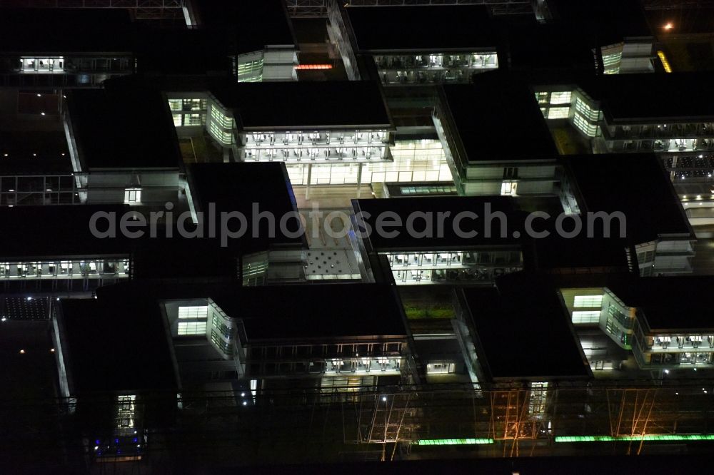 Aerial image at night Unterföhring - Night Aerial view Office building - Ensemble Allianz Germany AG on the Diesel street in Munich Unterfoehring in Bavaria