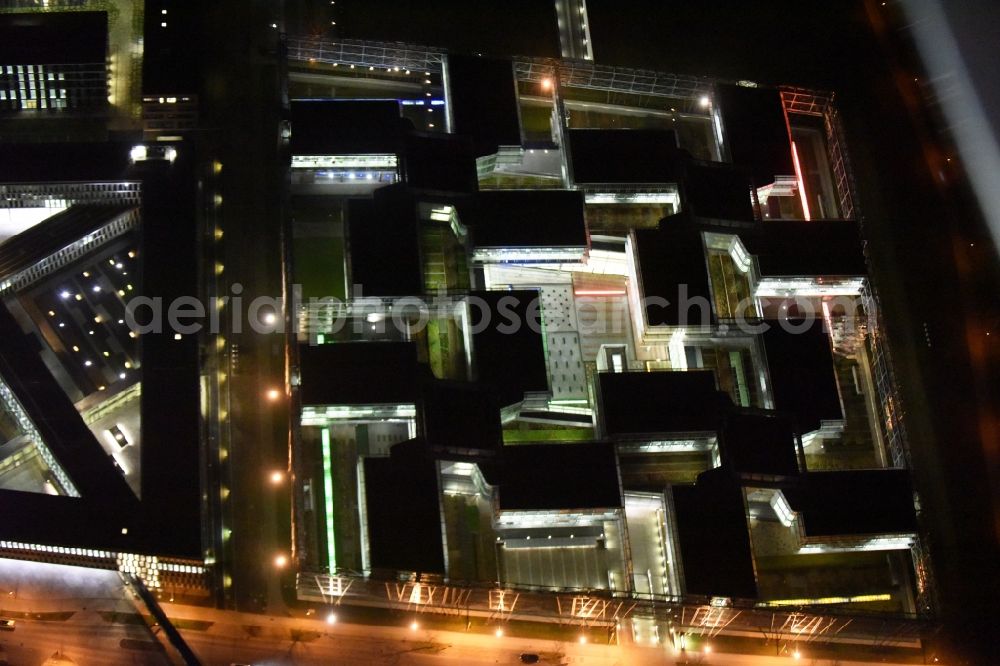 Aerial photograph at night Unterföhring - Night Aerial view Office building - Ensemble Allianz Germany AG on the Diesel street in Munich Unterfoehring in Bavaria