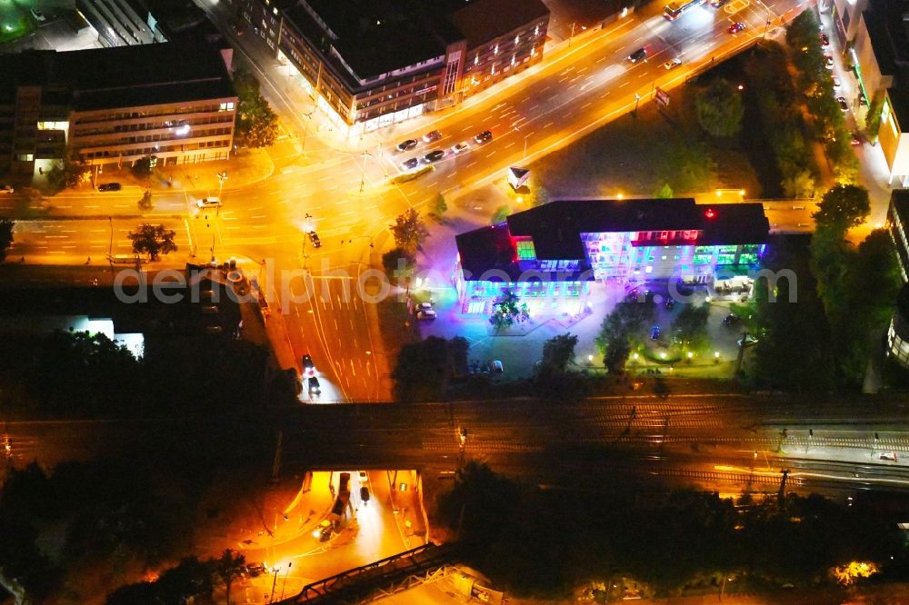 Osnabrück at night from above - Night lighting Office building - Ensemble along the Bruchstrasse at the August-Bebel-Platz in the district Innenstadt in Osnabrueck in the state Lower Saxony, Germany