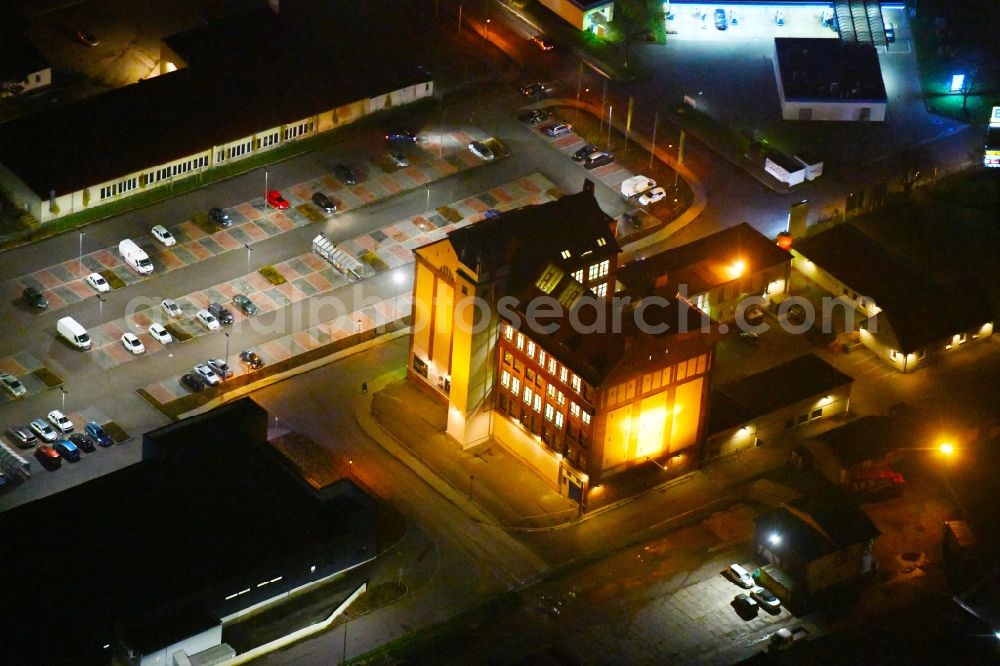 Halle (Saale) at night from above - Night lighting Office building - Ensemble Hermes Areal in Halle (Saale) in the state Saxony-Anhalt, Germany