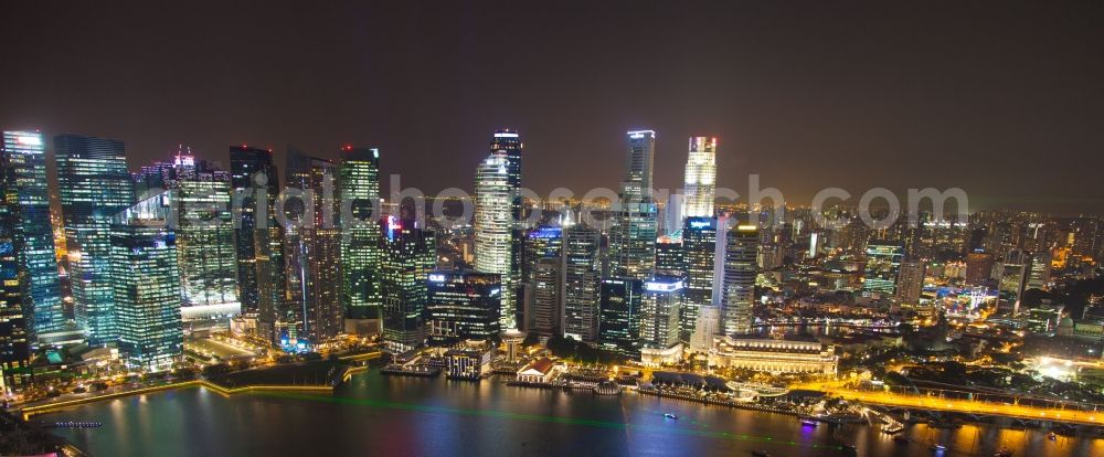 Aerial photograph at night Singapore - Night lighting Office building - Ensemble Marina Bay in Singapore in , Singapore