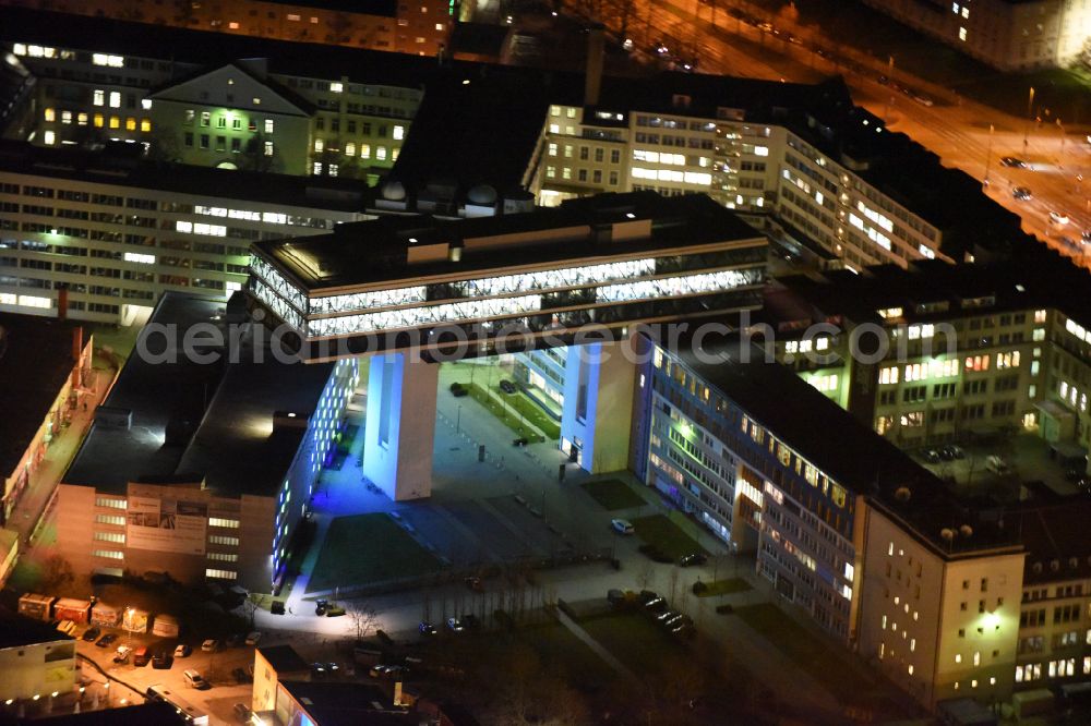 München at night from above - Night lighting office building - Ensemble Media Works Munich at the street Rosenheimer Strasse in Munich in Bavaria