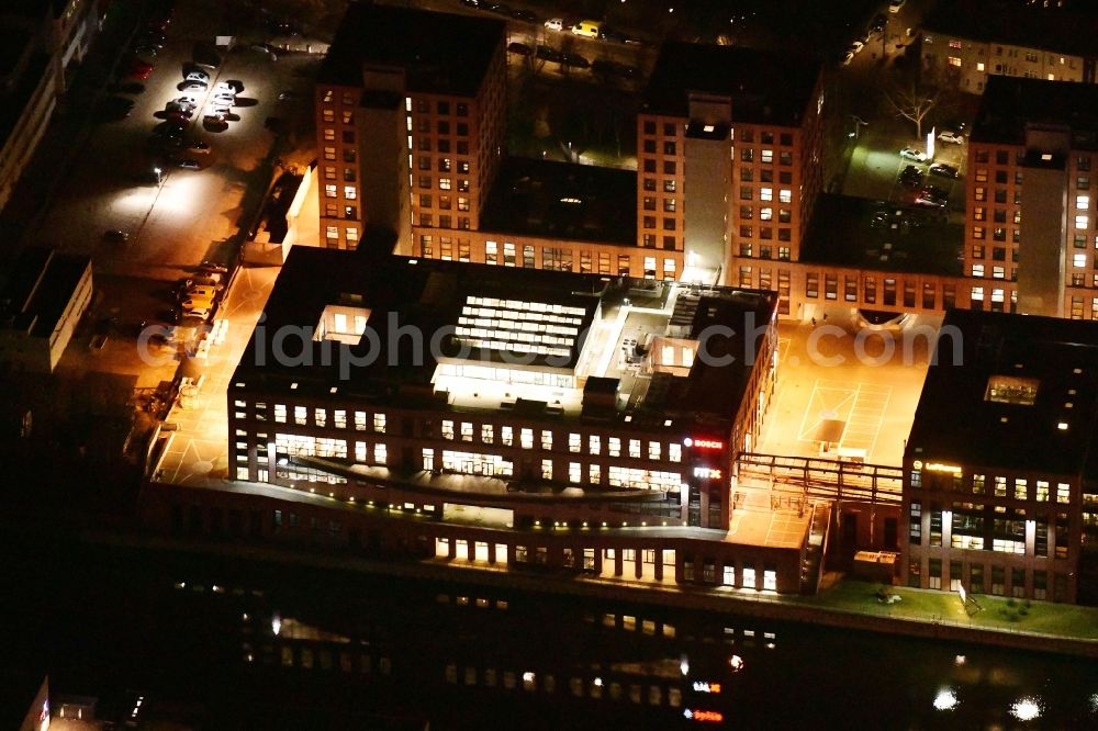 Berlin at night from above - Night lighting office building - Ensemble on Ullsteinstrasse in the district Tempelhof in Berlin, Germany