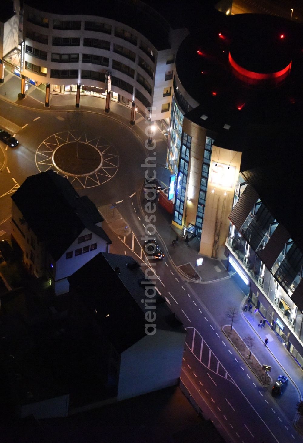 Aerial image at night Aschaffenburg - Night view Office building Elisenstrasse in Aschaffenburg in the state Bavaria