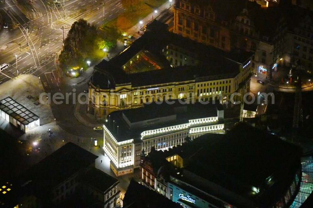 Leipzig at night from above - Night lighting Office building Petersstrasse in Leipzig in the state Saxony, Germany