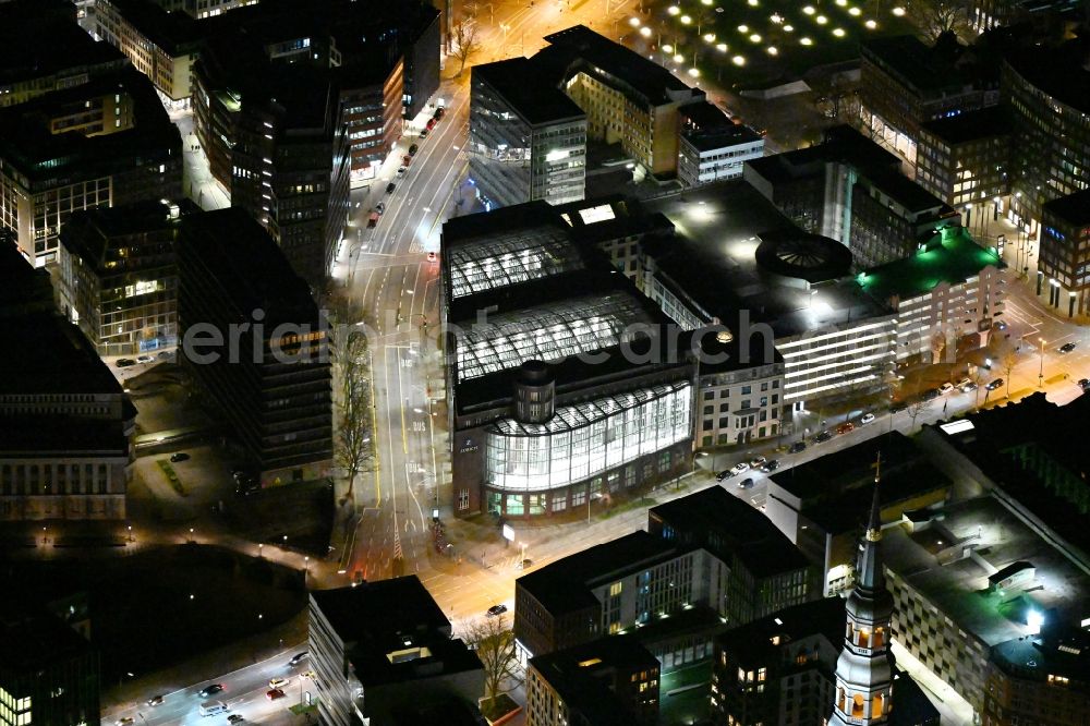 Hamburg at night from above - Night lighting office building Zuerichhaus on street Domstrasse in the district Altstadt in Hamburg, Germany