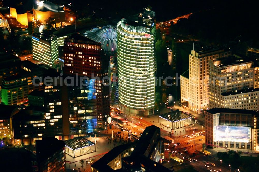 Berlin at night from above - Night view office tower Bahn Tower on place Potsdamer Platz in Berlin in Germany