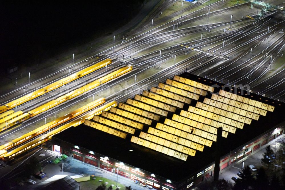 Berlin at night from above - Night view company BVG underground service station at the Schlossweg in Berlin-Britz