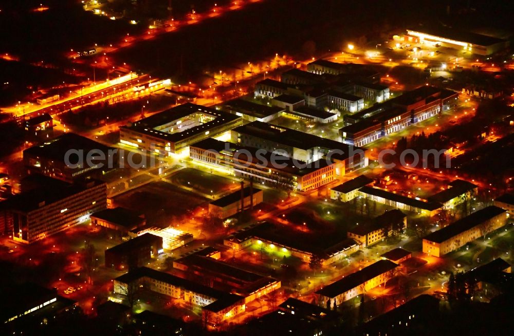 Aerial photograph at night Potsdam - Night lighting campus building of the university in the district Golm in Potsdam in the state Brandenburg, Germany