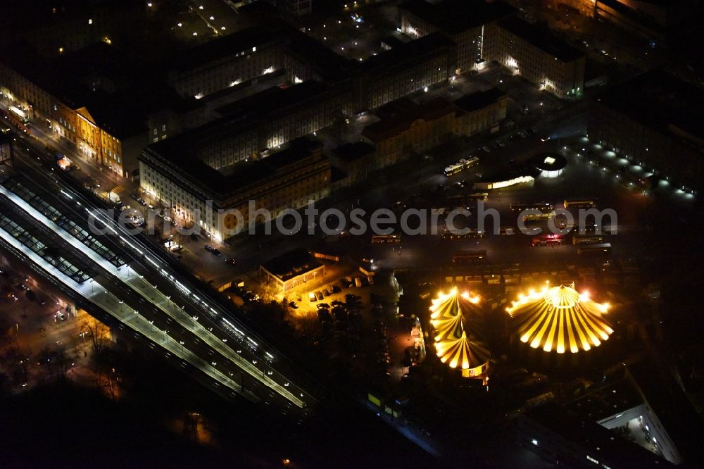 Berlin at night from above - Night view circus tent domes of the circus of the Flic Flac Tour GmbH in the Charlottenburg district in Berlin