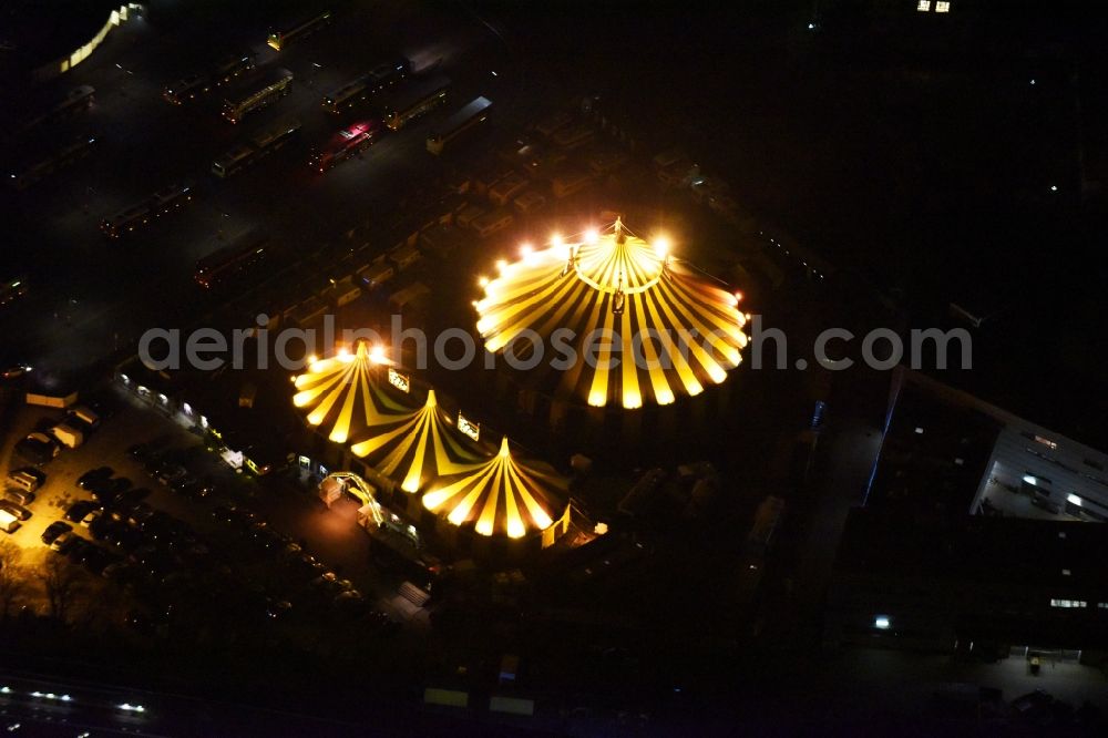 Berlin at night from above - Night view of circus tent domes of the circus of the Flic Flac Tour GmbH in the Charlottenburg district in Berlin