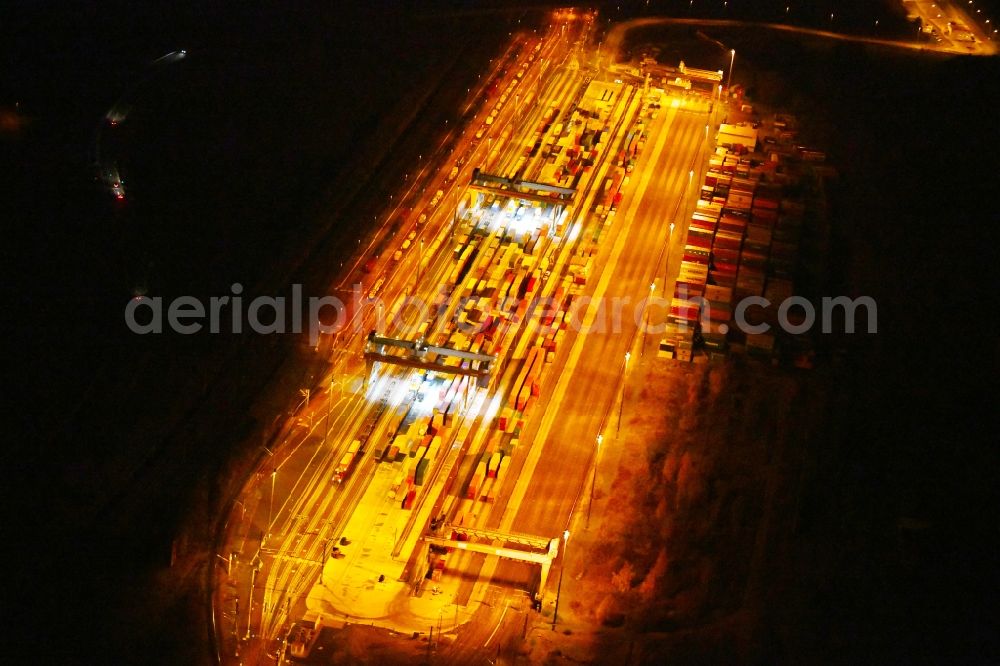 Leipzig at night from above - Night lighting Container terminal center in the district Wahren in Leipzig in the state Saxony, Germany