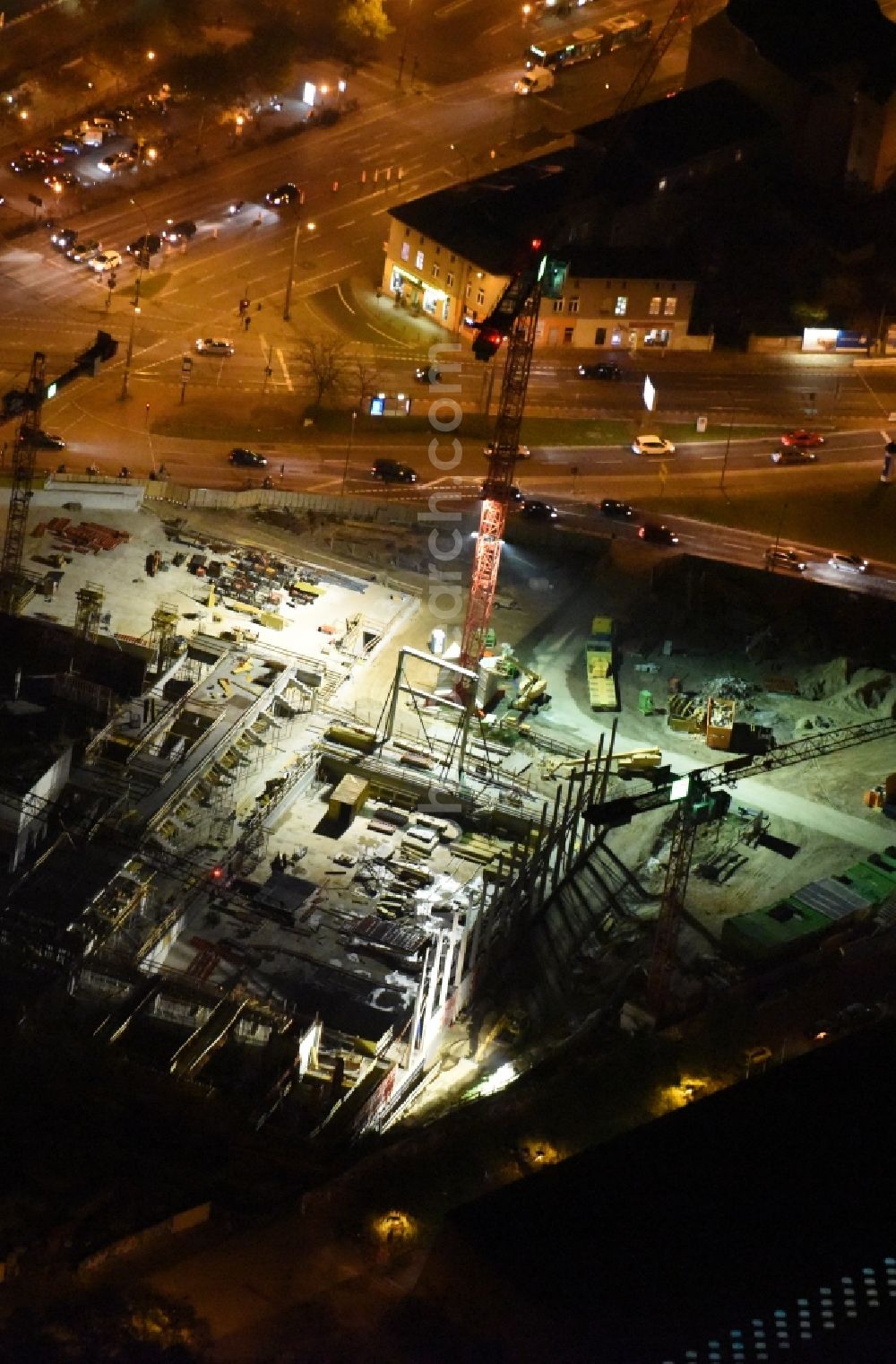 Aerial image at night Potsdam - Night image of the construction site to build a new leisure pool with swimming pool in Potsdam in Brandenburg