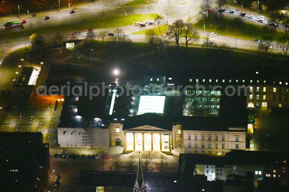 Hannover at night from above - Night lighting Construction for the reconstruction of Niedersaechsischen Landtag on Hannah-Arendt-Platz in Hannover in the state Lower Saxony, Germany