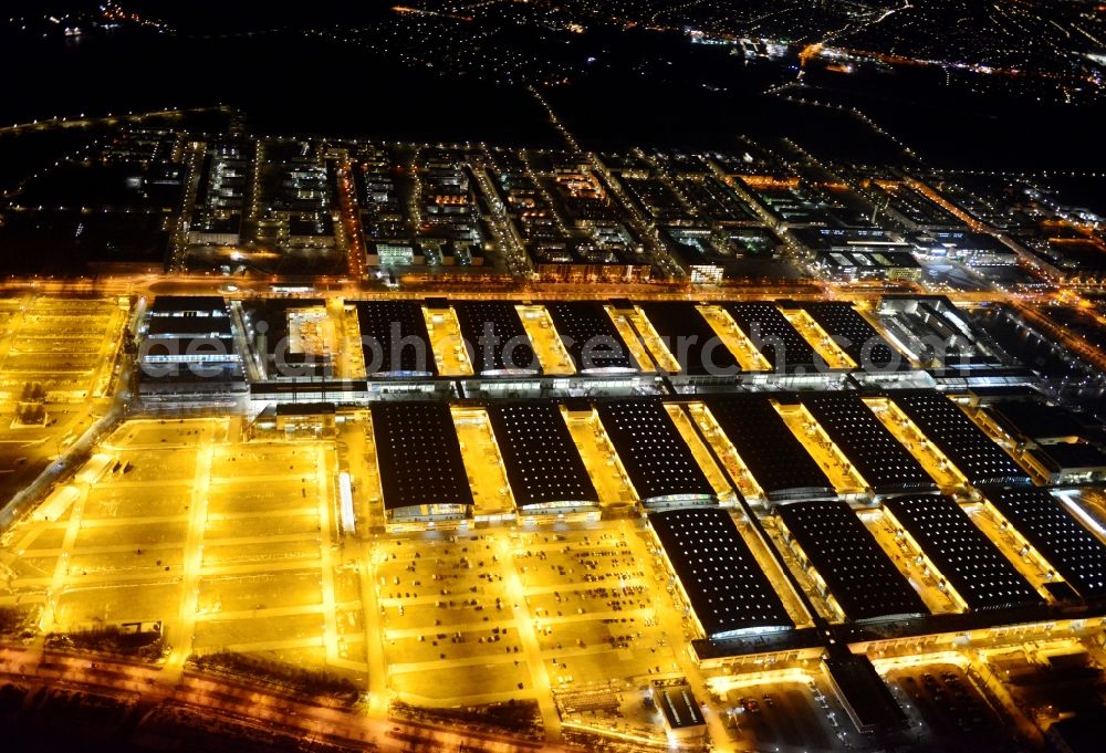 Aerial image at night München - Night view of the Fairgrounds Munich in the state Bavaria