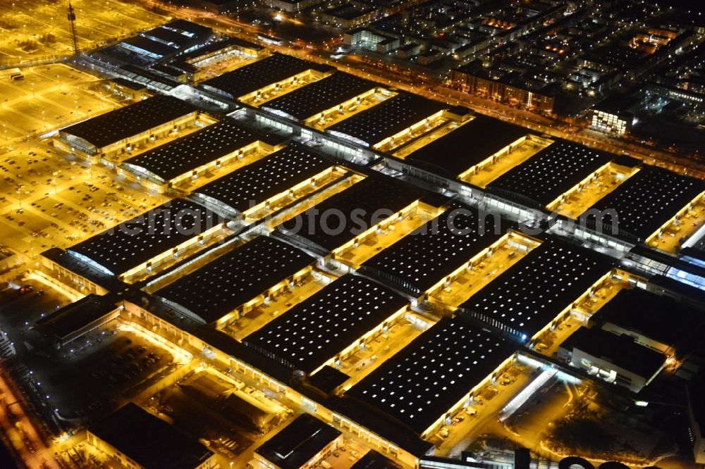 Aerial image at night München - Night view of the Fairgrounds Munich in the state Bavaria