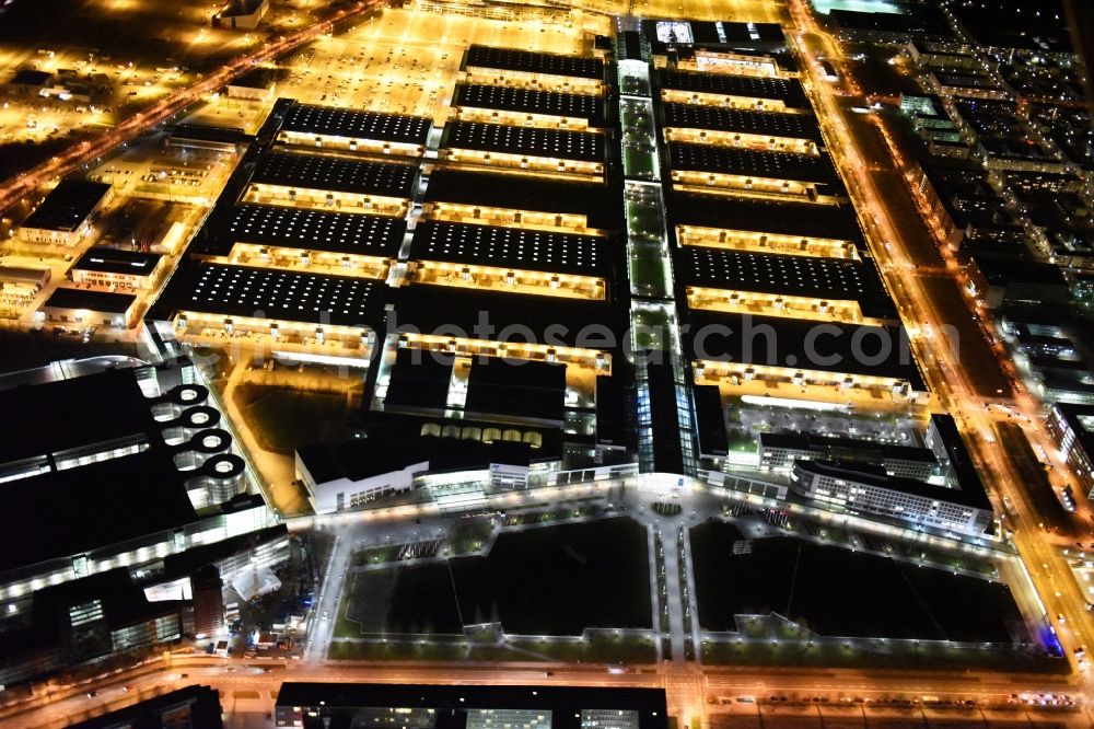 Aerial image at night München - Night view of the Fairgrounds Munich in the state Bavaria