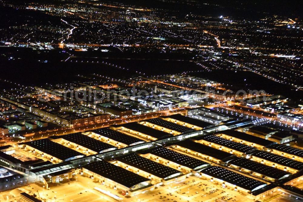 Aerial image at night München - Night view of the Fairgrounds Munich in the state Bavaria