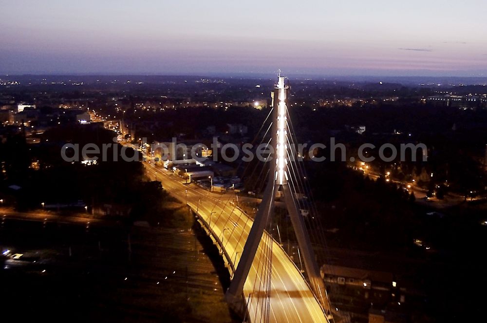 Aerial photograph at night Halle (Saale) - Night aerial view of Berlin Bridge in Halle (Saale) in Saxony-Anhalt