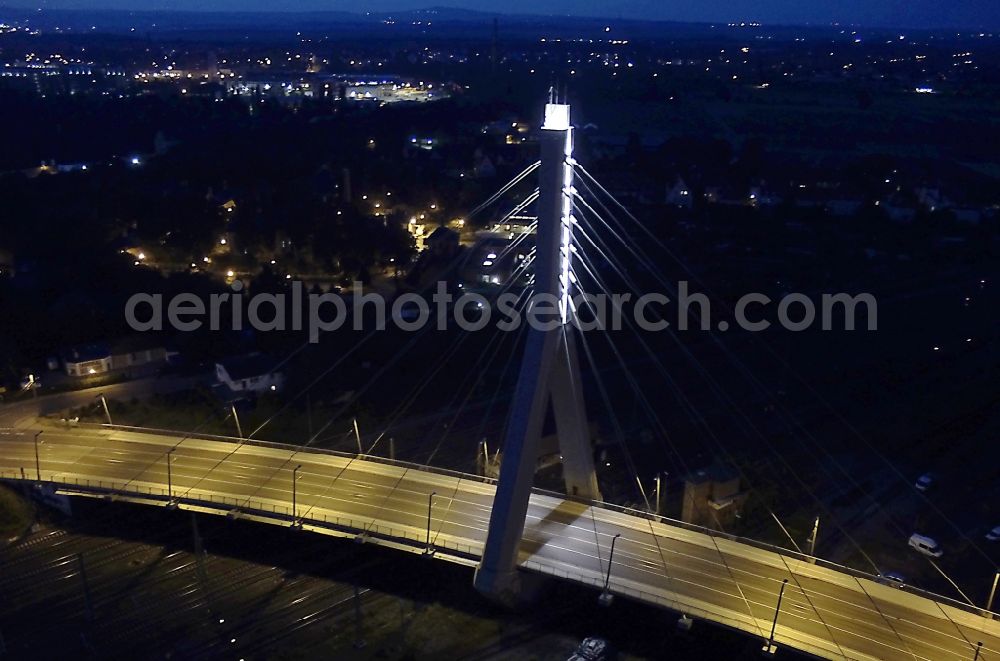 Aerial image at night Halle (Saale) - Night aerial view of Berlin Bridge in Halle (Saale) in Saxony-Anhalt