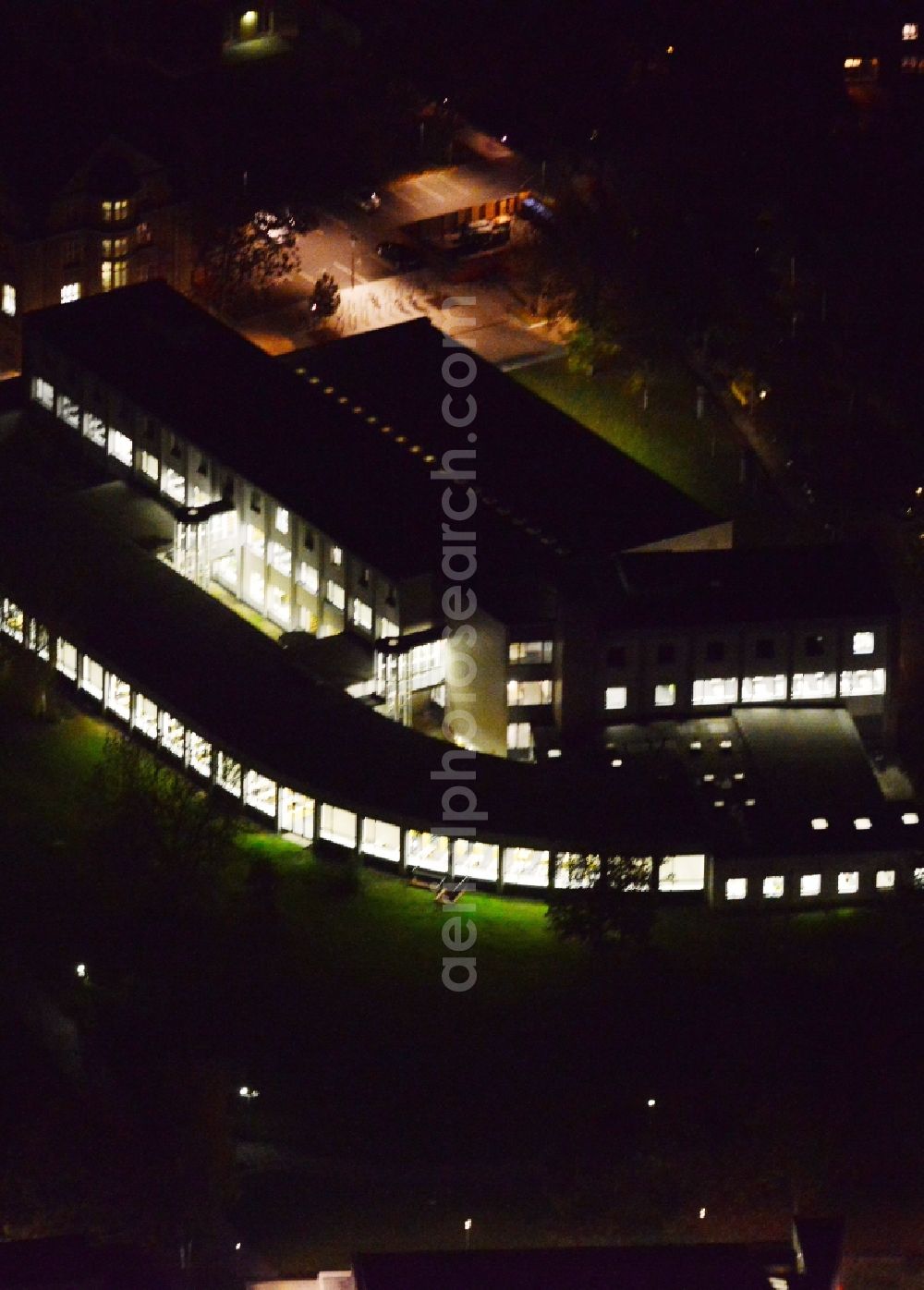 Aerial image at night Berlin Dahlem - Night aerial photo of the library of the department jurisprudence of the Free University of Berlin