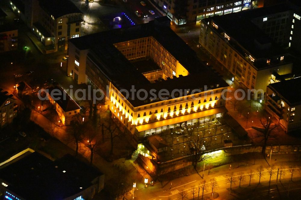 Dresden at night from above - Night lighting Historical brewery Waldschloesschen Brauerei in the Radeberger Vorstadt part of Dresden in the state of Saxony