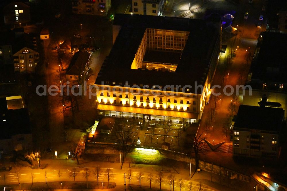 Dresden at night from above - Night lighting Historical brewery Waldschloesschen Brauerei in the Radeberger Vorstadt part of Dresden in the state of Saxony