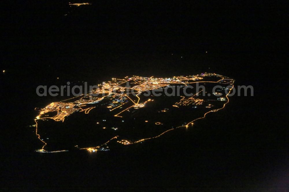 Kish at night from above - Night aerial view of the Kish island in the Persian Gulf in Iran