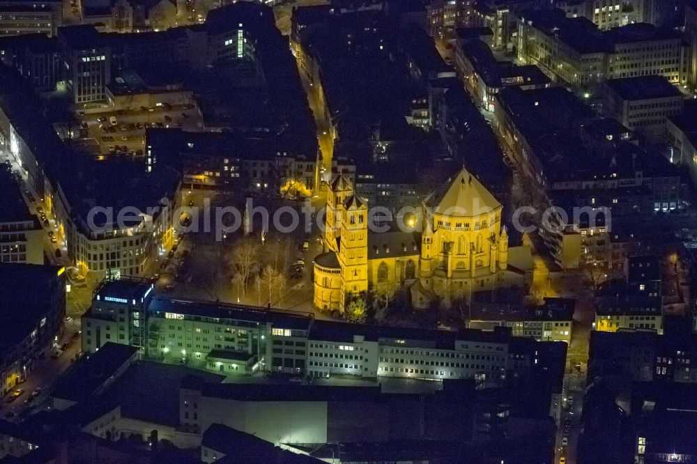 Aerial photograph at night KÖLN - St. Night Aerial view of the Church / Basilica Catholic Parish Apostles in Cologne in North Rhine-Westphalia