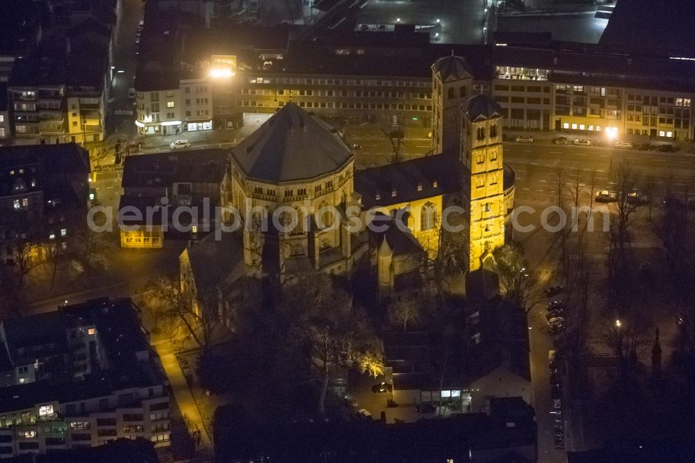 KÖLN at night from above - St. Night Aerial view of the Church / Basilica Catholic Parish Apostles in Cologne in North Rhine-Westphalia